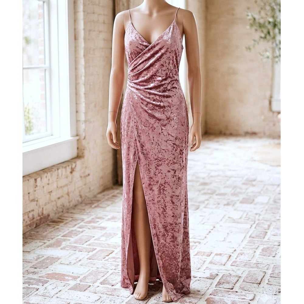 Tobi Dress Pink Crushed Velvet Criss Cross Back Formal Gown Homecoming Maxi S
